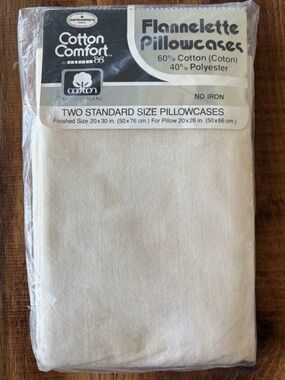 Bibb Vtg Cotton Comfort Flannelette Pillowcases Standard Ivory Cream NOS
